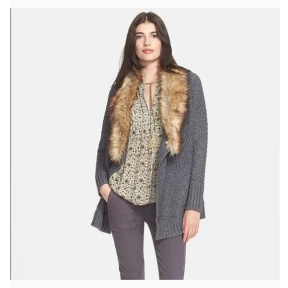 Joie Faux fur sweater cardigan coat wool yak blend - Picture 1 of 11